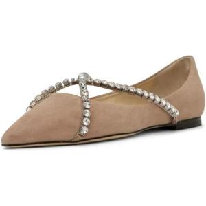 imageFSJ Women Trendy Pointed Toe Ballet Flats Crystal Crossover Straps Slip On Walking Shopping Girls Shoes Size 415 M USBrown Suede