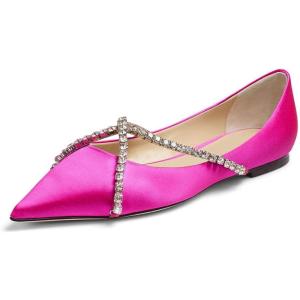 imageFSJ Women Trendy Pointed Toe Ballet Flats Crystal Crossover Straps Slip On Walking Shopping Girls Shoes Size 415 M USDeeppink