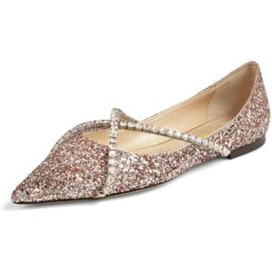 imageFSJ Women Trendy Pointed Toe Ballet Flats Crystal Crossover Straps Slip On Walking Shopping Girls Shoes Size 415 M USGlitter