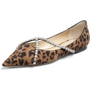 imageFSJ Women Trendy Pointed Toe Ballet Flats Crystal Crossover Straps Slip On Walking Shopping Girls Shoes Size 415 M USLeopard