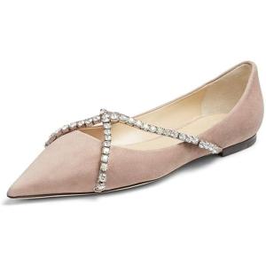 imageFSJ Women Trendy Pointed Toe Ballet Flats Crystal Crossover Straps Slip On Walking Shopping Girls Shoes Size 415 M USPeachpuff