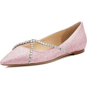 imageFSJ Women Trendy Pointed Toe Ballet Flats Crystal Crossover Straps Slip On Walking Shopping Girls Shoes Size 415 M USPink Glitter