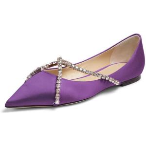 imageFSJ Women Trendy Pointed Toe Ballet Flats Crystal Crossover Straps Slip On Walking Shopping Girls Shoes Size 415 M USPurple