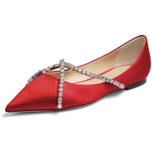imageFSJ Women Trendy Pointed Toe Ballet Flats Crystal Crossover Straps Slip On Walking Shopping Girls Shoes Size 415 M USRed