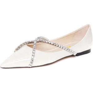 imageFSJ Women Trendy Pointed Toe Ballet Flats Crystal Crossover Straps Slip On Walking Shopping Girls Shoes Size 415 M USWhite
