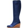 imageFSJ Women Comfortable Side Zipper Wedge High Heel Point Toe Fancy Pull On Ladies Fashion Winter Boot Size 415 USNavy