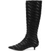 imageFSJ Women Fashion Pointed Toe Low Kitten Heel Knee High Boots Faux Fur Thread Comfort Winter Party Shoe with Side Zipper Size 415 USBlack