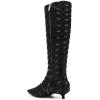 imageFSJ Women Fashion Pointed Toe Low Kitten Heel Knee High Boots Faux Fur Thread Comfort Winter Party Shoe with Side Zipper Size 415 USBlack