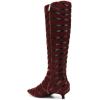 imageFSJ Women Fashion Pointed Toe Low Kitten Heel Knee High Boots Faux Fur Thread Comfort Winter Party Shoe with Side Zipper Size 415 USRed