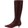 imageFSJ Women Fashion Pointed Toe Low Kitten Heel Knee High Boots Faux Fur Thread Comfort Winter Party Shoe with Side Zipper Size 415 USRed