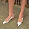 imageFSJ Women Leather Pointed Toe Low Heel Pumps Comfortable Slip on Slingback Flats Office Dress Shoes Size 412 USWhite