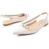 imageFSJ Women Leather Pointed Toe Low Heel Pumps Comfortable Slip on Slingback Flats Office Dress Shoes Size 412 USWhite