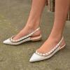 imageFSJ Women Leather Pointed Toe Low Heel Pumps Comfortable Slip on Slingback Flats Office Dress Shoes Size 412 USWhite
