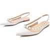 imageFSJ Women Leather Pointed Toe Low Heel Pumps Comfortable Slip on Slingback Flats Office Dress Shoes Size 412 USWhite