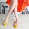 imageFSJ Women Leather Pointed Toe Low Heel Pumps Comfortable Slip on Slingback Flats Office Dress Shoes Size 412 USYellow