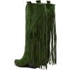 imageFSJ Women Mid Calf Fringe Boots Cowboy Pointed Toe Cowgirl Tassel Classic Western Thigh High Boot Wedge Chunky Stacked Heel Slip On Booties Size 415 USGreen