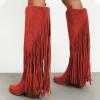 imageFSJ Women Mid Calf Fringe Boots Cowboy Pointed Toe Cowgirl Tassel Classic Western Thigh High Boot Wedge Chunky Stacked Heel Slip On Booties Size 415 USRed