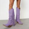 imageFSJ Women Mid Calf Fringe Boots Cowboy Pointed Toe Cowgirl Tassel Classic Western Thigh High Boot Wedge Chunky Stacked Heel Slip On Booties Size 415 USOrchid