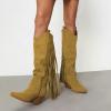 imageFSJ Women Mid Calf Fringe Boots Cowboy Pointed Toe Cowgirl Tassel Classic Western Thigh High Boot Wedge Chunky Stacked Heel Slip On Booties Size 415 USGoldenord