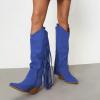 imageFSJ Women Mid Calf Fringe Boots Cowboy Pointed Toe Cowgirl Tassel Classic Western Thigh High Boot Wedge Chunky Stacked Heel Slip On Booties Size 415 USDark Blue