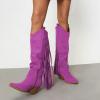 imageFSJ Women Mid Calf Fringe Boots Cowboy Pointed Toe Cowgirl Tassel Classic Western Thigh High Boot Wedge Chunky Stacked Heel Slip On Booties Size 415 USPurple