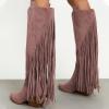 imageFSJ Women Mid Calf Fringe Boots Cowboy Pointed Toe Cowgirl Tassel Classic Western Thigh High Boot Wedge Chunky Stacked Heel Slip On Booties Size 415 USPink Mauve