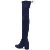 imageFSJ Women Overknee Thigh High Almond Toe Boots Chunky Mid Heel Laceup Pumps Winter Date ShoesDark Blue