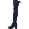 imageFSJ Women Overknee Thigh High Almond Toe Boots Chunky Mid Heel Laceup Pumps Winter Date ShoesDark Blue