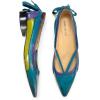 imageFSJ Womens Pointed Toe Flat Pumps Low Heel Slip on Loafers with Adjustable Bowknot Casual Formal Dress ShoesBlue