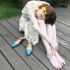 imageFSJ Womens Pointed Toe Leather Pumps Adjustable Band Slingback Flats Sexy Cutout Casual Formal Outfit Ladies Shoes Size 415 USBlue
