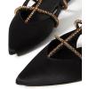 imageFSJ Womens Pointed Toe Slingback Flats Gladiator Crystal Strap Sandals Low Heels Dress Pump Satin Party Shoes Size 415 USBlack
