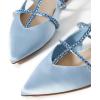 imageFSJ Womens Pointed Toe Slingback Flats Gladiator Crystal Strap Sandals Low Heels Dress Pump Satin Party Shoes Size 415 USBlue