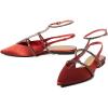 imageFSJ Womens Pointed Toe Slingback Flats Gladiator Crystal Strap Sandals Low Heels Dress Pump Satin Party Shoes Size 415 USRed