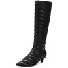 imageFSJ Women Fashion Pointed Toe Low Kitten Heel Knee High Boots Faux Fur Thread Comfort Winter Party Shoe with Side Zipper Size 415 USBlack