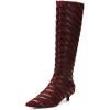 imageFSJ Women Fashion Pointed Toe Low Kitten Heel Knee High Boots Faux Fur Thread Comfort Winter Party Shoe with Side Zipper Size 415 USRed