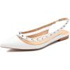 imageFSJ Women Leather Pointed Toe Low Heel Pumps Comfortable Slip on Slingback Flats Office Dress Shoes Size 412 USWhite