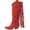 imageFSJ Women Mid Calf Fringe Boots Cowboy Pointed Toe Cowgirl Tassel Classic Western Thigh High Boot Wedge Chunky Stacked Heel Slip On Booties Size 415 USRed
