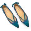 imageFSJ Womens Pointed Toe Flat Pumps Low Heel Slip on Loafers with Adjustable Bowknot Casual Formal Dress ShoesBlue