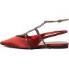 imageFSJ Womens Pointed Toe Slingback Flats Gladiator Crystal Strap Sandals Low Heels Dress Pump Satin Party Shoes Size 415 USRed