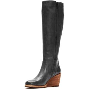 imageFSJ Women Comfortable Side Zipper Wedge High Heel Point Toe Fancy Pull On Ladies Fashion Winter Boot Size 415 USBlack