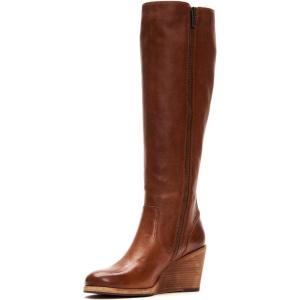 imageFSJ Women Comfortable Side Zipper Wedge High Heel Point Toe Fancy Pull On Ladies Fashion Winter Boot Size 415 USBrown