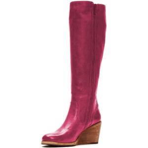 imageFSJ Women Comfortable Side Zipper Wedge High Heel Point Toe Fancy Pull On Ladies Fashion Winter Boot Size 415 USFuchsia