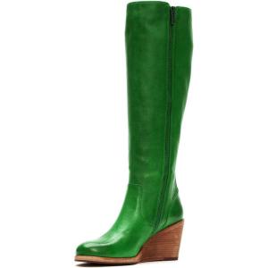 imageFSJ Women Comfortable Side Zipper Wedge High Heel Point Toe Fancy Pull On Ladies Fashion Winter Boot Size 415 USLime Green