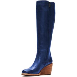 imageFSJ Women Comfortable Side Zipper Wedge High Heel Point Toe Fancy Pull On Ladies Fashion Winter Boot Size 415 USNavy