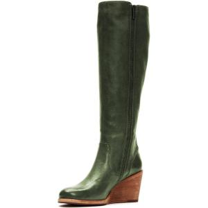 imageFSJ Women Comfortable Side Zipper Wedge High Heel Point Toe Fancy Pull On Ladies Fashion Winter Boot Size 415 USOlive Green