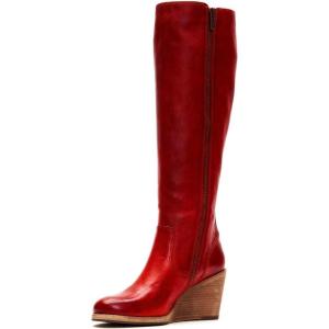 imageFSJ Women Comfortable Side Zipper Wedge High Heel Point Toe Fancy Pull On Ladies Fashion Winter Boot Size 415 USRed