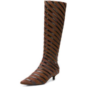 imageFSJ Women Fashion Pointed Toe Low Kitten Heel Knee High Boots Faux Fur Thread Comfort Winter Party Shoe with Side Zipper Size 415 USBrown