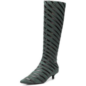 imageFSJ Women Fashion Pointed Toe Low Kitten Heel Knee High Boots Faux Fur Thread Comfort Winter Party Shoe with Side Zipper Size 415 USGreen
