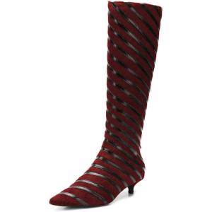 imageFSJ Women Fashion Pointed Toe Low Kitten Heel Knee High Boots Faux Fur Thread Comfort Winter Party Shoe with Side Zipper Size 415 USRed