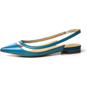 imageFSJ Women Leather Pointed Toe Low Heel Pumps Comfortable Slip on Slingback Flats Office Dress Shoes Size 412 USBlue
